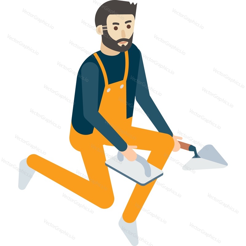 Painter vector. Plasterer icon. Builder with trowel spatula. Construction worker with repair tool isolated on white background