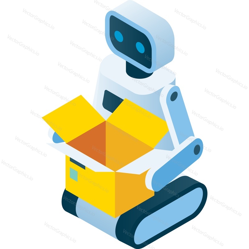 Robot packing parcel vector icon isolated on white background. Warehouse automation process