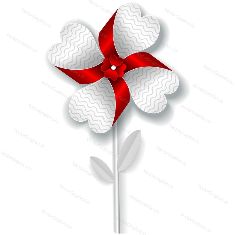Flower pinwheel vector. Origami wind mill with rotate petal blade. Paper toy windmill fan icon isolated on white background