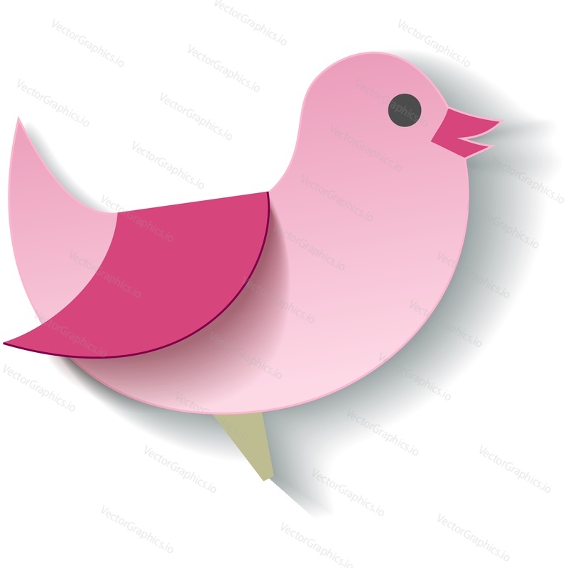 Paper origami bird vector. Abstract geometric animal art illustration. Craft dove icon. Pink pigeon design isolated on white background