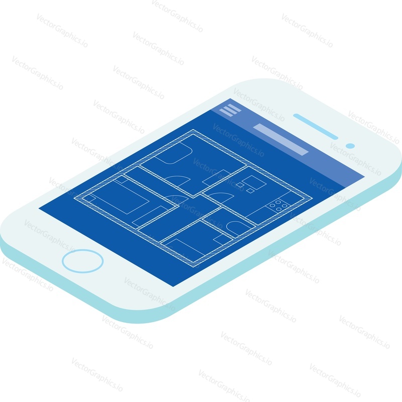 Home renovation plan in phone vector icon. Mobile application for construction project development