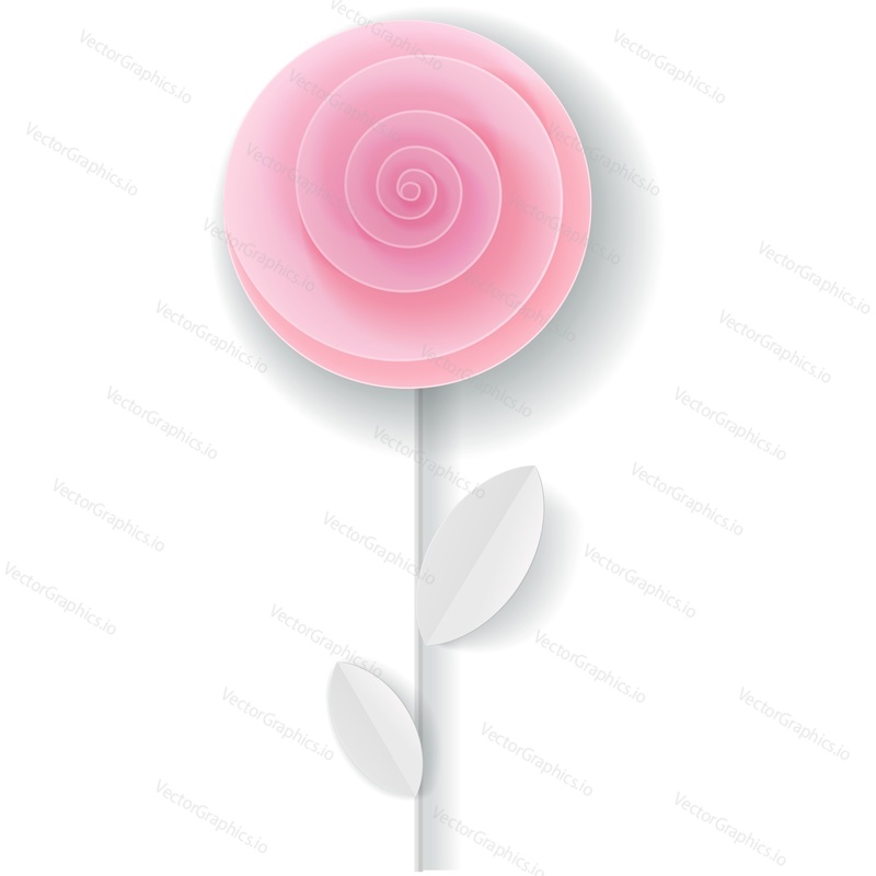 Paper cut origami flower vector. Art spring, wedding or holiday design. Floral love handmade decor icon. Craft rose symbol isolated on white background