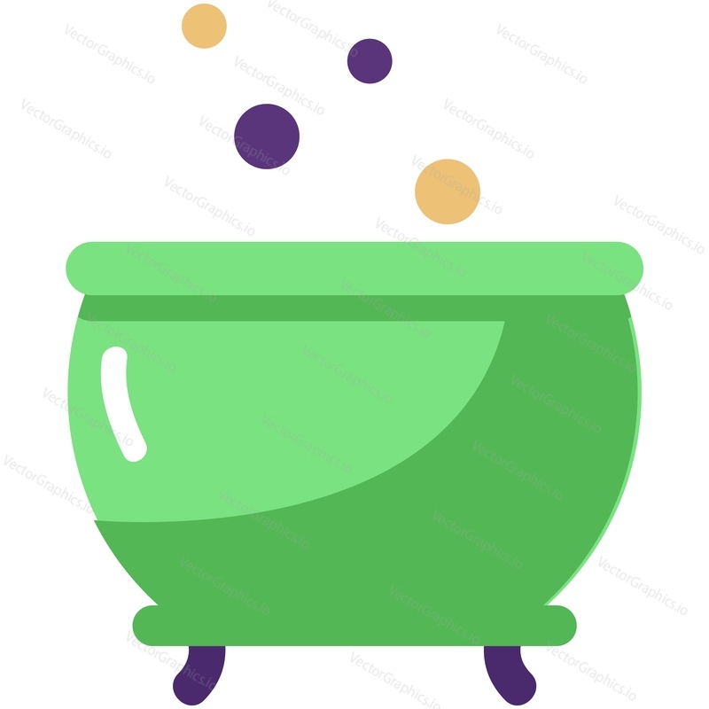 Witch pot vector. Magic halloween soup cartoon icon. Hot potion, witchcraft poison in kettle isolated on white background