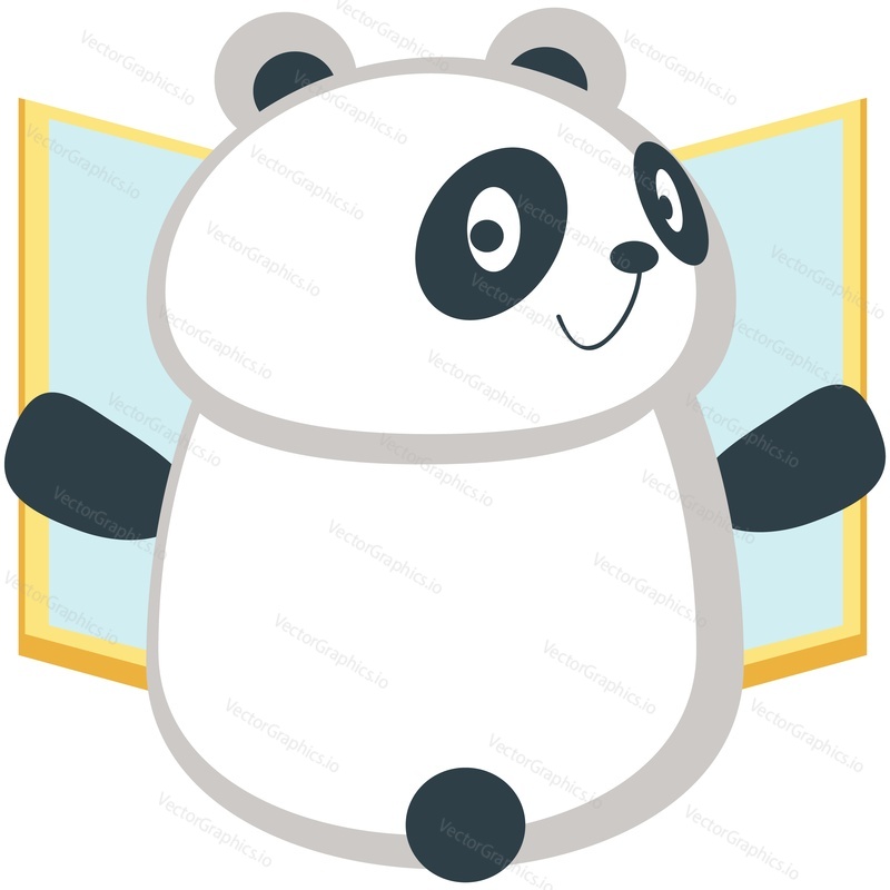 Panda reading book animal cartoon vector icon. Cute bear character learning, studying illustration isolated on white background