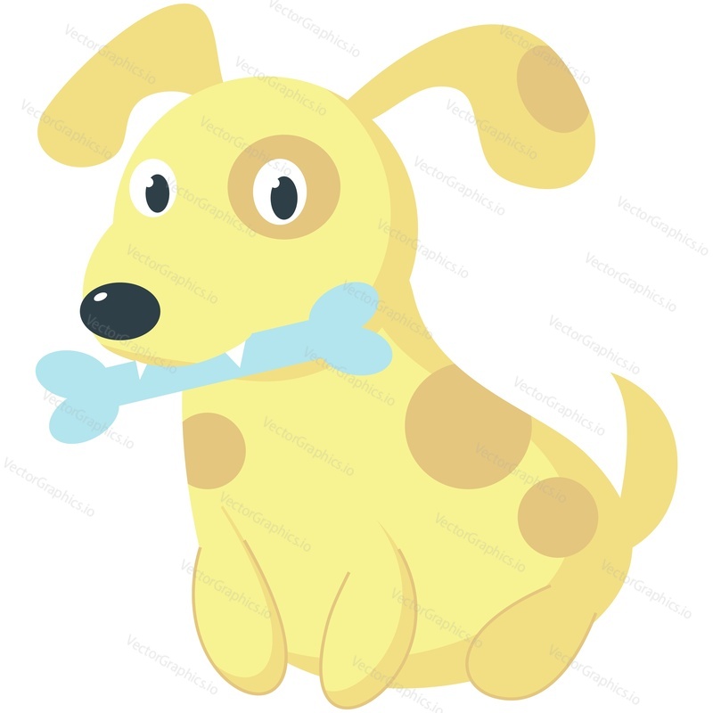 Cartoon dog with bone in mouth vector. Funny puppy animal eating food icon. Happy cute pet isolated. Pet chewing toy, biting snack illustration on white background