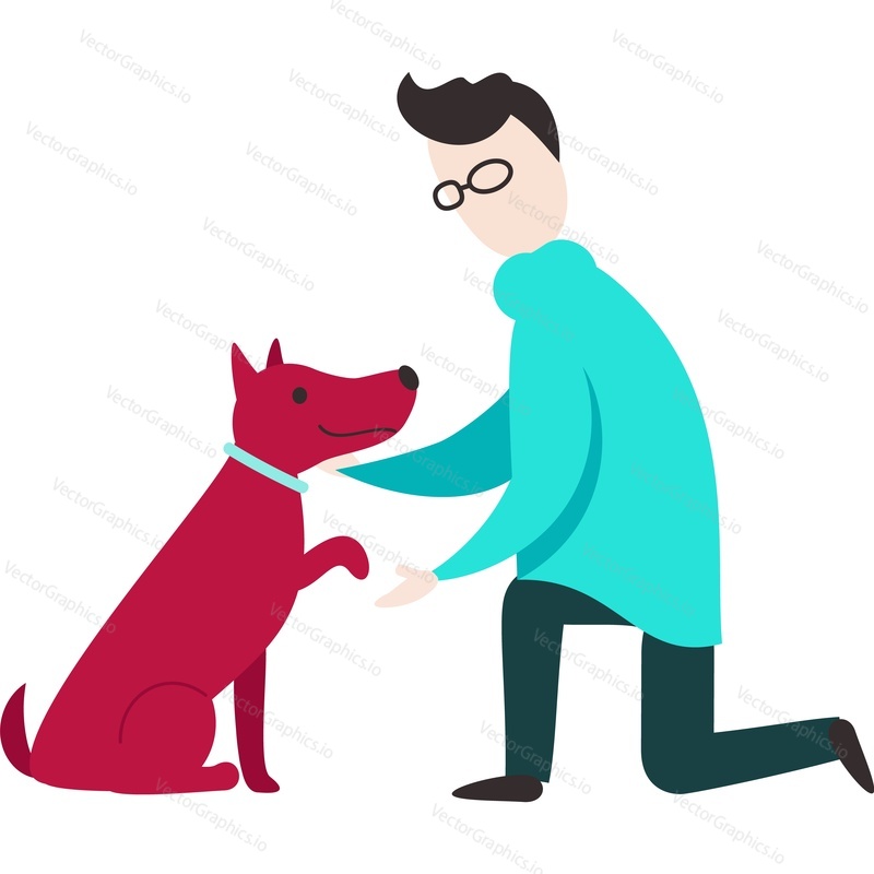 Man with dog vector. Pet lover icon. Puppy owner isolated on white background