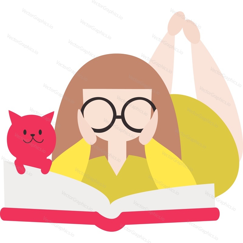 Женский персонаж с векторной иконкой книги. Маленький любитель литературы, читающий изолированно на белом фоне