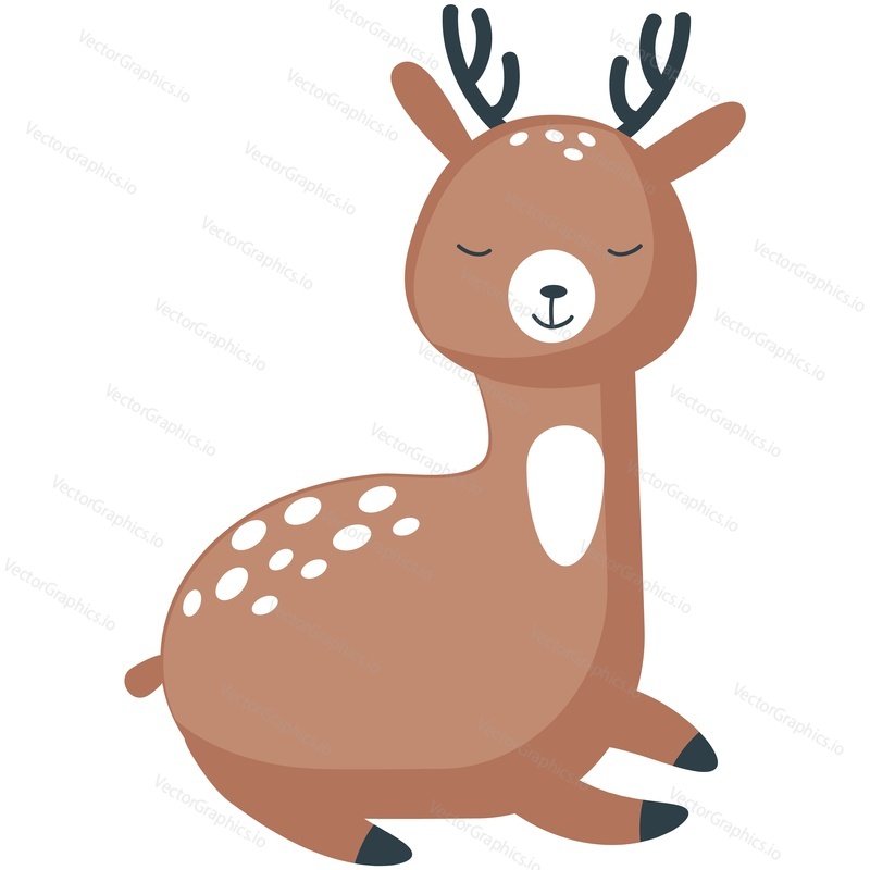 Deer spánek vektor. Sob zvíře bambi karikatura, lesní Kolouch roztomilý ospalý znak ikona ilustrace na bílém pozadí