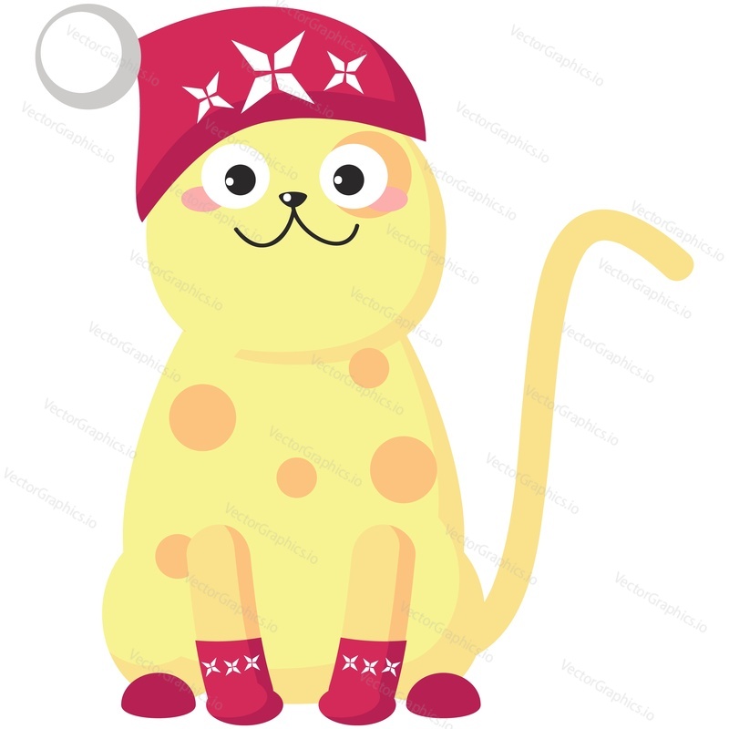 Zimní kočka v šátku, klobouk, rukavice, boty vektor. Roztomilý pet zvíře ikona ilustrace. Kotě charakter na Vánoce, Nový rok dovolená pozdrav sezóna karta doodle design izolovaných na bílém pozadí