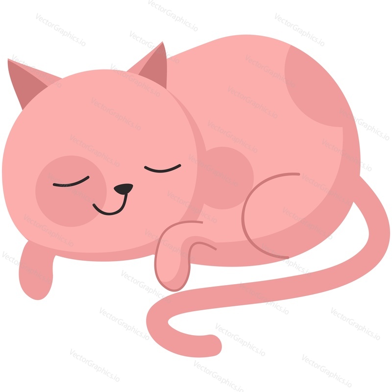 Cute cat vector. Cartoon animal. Kitten character illustration. Funny pet curled up sleeping having sweet dream icon isolated on white background