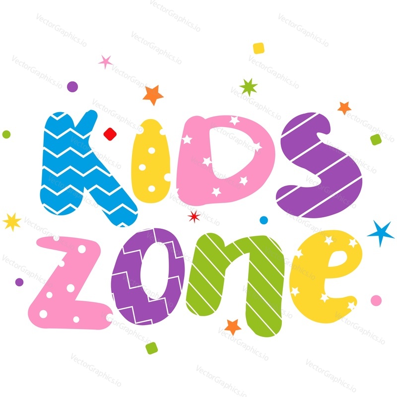 Kids zone label vector. Playground game and fun area icon. Child room for play emblem. Children party entertainment and leisure activity place cartoon design badge isolated on white background