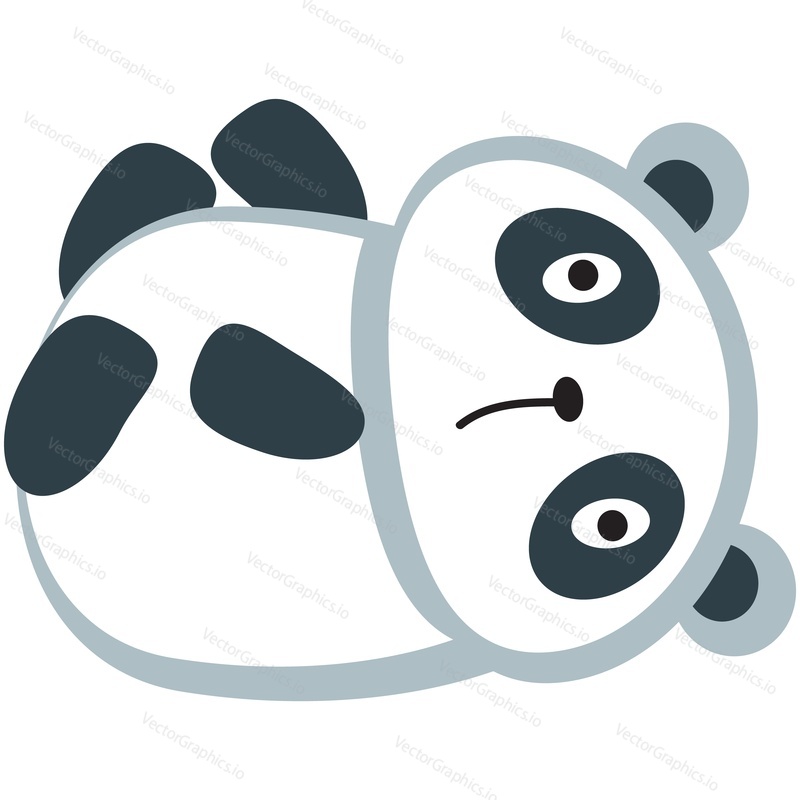 Cute cartoon panda vector. Bear animal icon. Funny baby cub character with happy face rest having fun lying on back isolated on white background