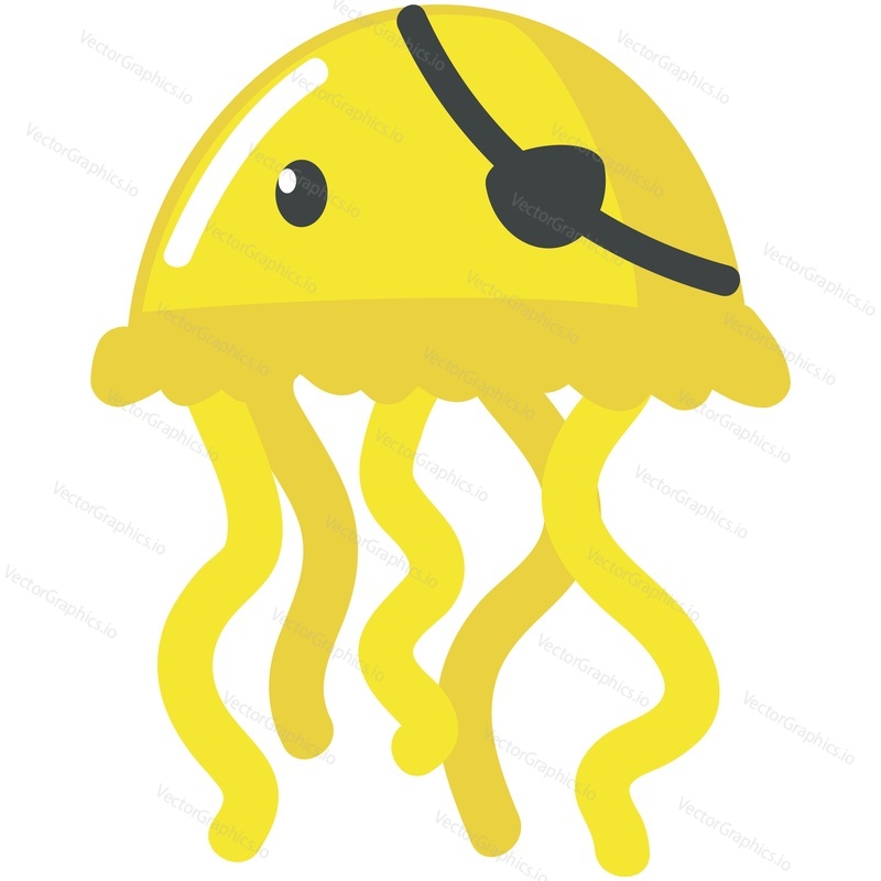 Cute pirate jellyfish animal in eye patch vector. Funny fish animal icon. Ocean, sea underwater character cartoon illustration isolated on white background