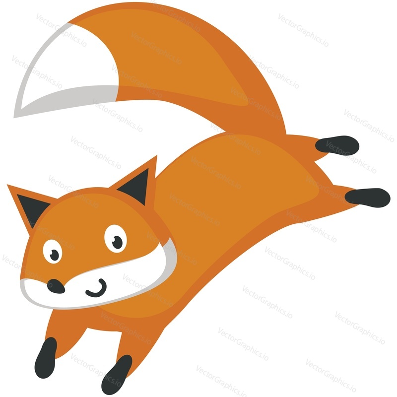 Funny fox vector. Cute forest animal cartoon icon. Comic woodland character with red tail walking, running, jumping, having fun isolated on white background