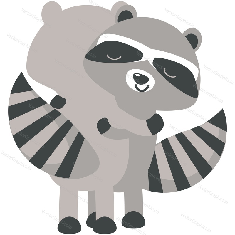 Sweet heart adorable animal family vector. Raccoon couple in love icon. Woodland romantic pair hugging for postcard greeting isolated character on white background