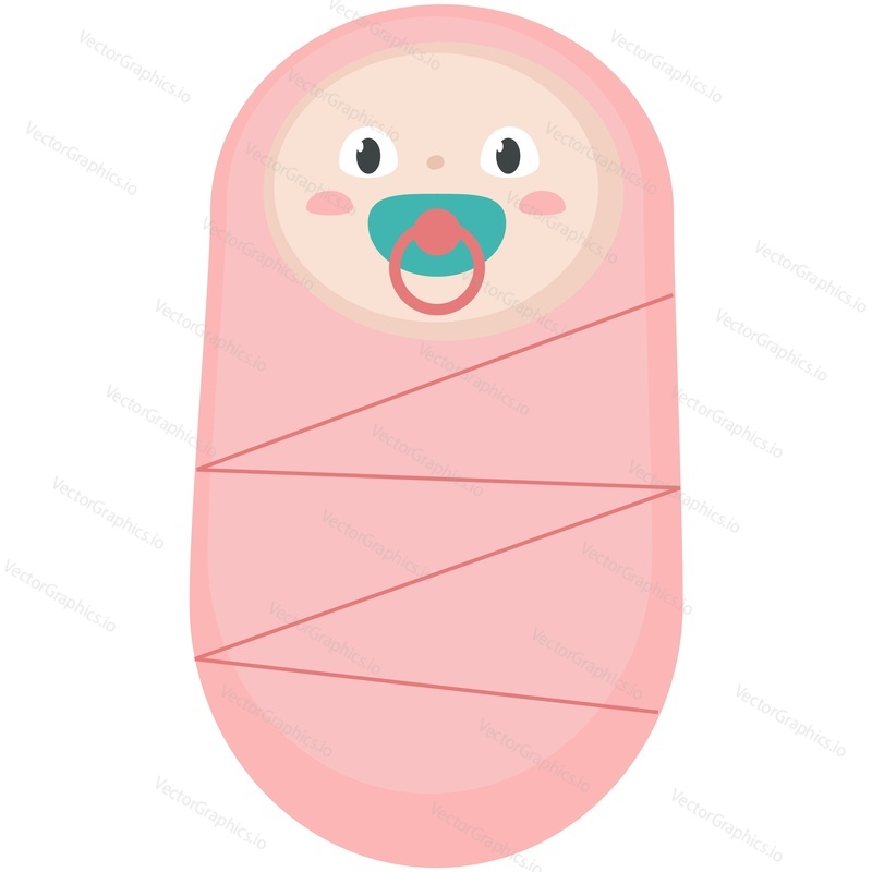 Novorozené dítě swaddle vektor. Kojenecká dívka zabalená v růžové dece karikatura ikona izolovaných na bílém pozadí. Dítě narozené, narozeniny, koncepce miminko