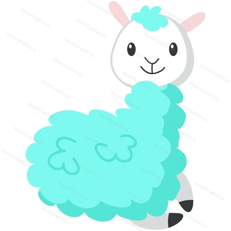 Cute alpaca vector. Legrační lama zbytek karikatura ikona. Kawaii zvíře usmívající se ilustrace. Šťastný maskot s načechraný kudrnaté zelené vlny izolovaných na bílém pozadí