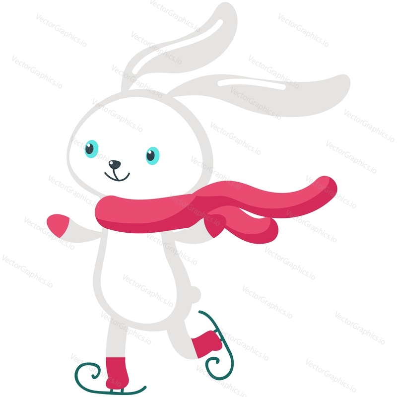 Animal skates. Bunny winter skater vector icon. Cute cartoon rabbit hare character ice figure skating isolated on white background. Doodle holiday card or new year, christmas postcard design