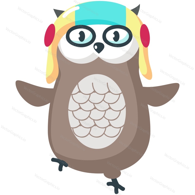Sova roztomilý pilot zvíře kreslený vektorové ikony. Legrační pták charakter v letec klobouk helmu izolovaných na bílém pozadí. Doodle design pro pohlednici