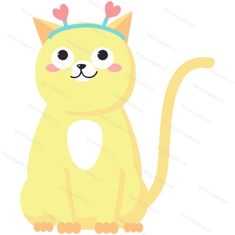 Cat in love. Cute vector animal. Funny cartoon adorable pet character icon illustration for greeting invitation card design. Kawaii valentine kitten isolated on white background
