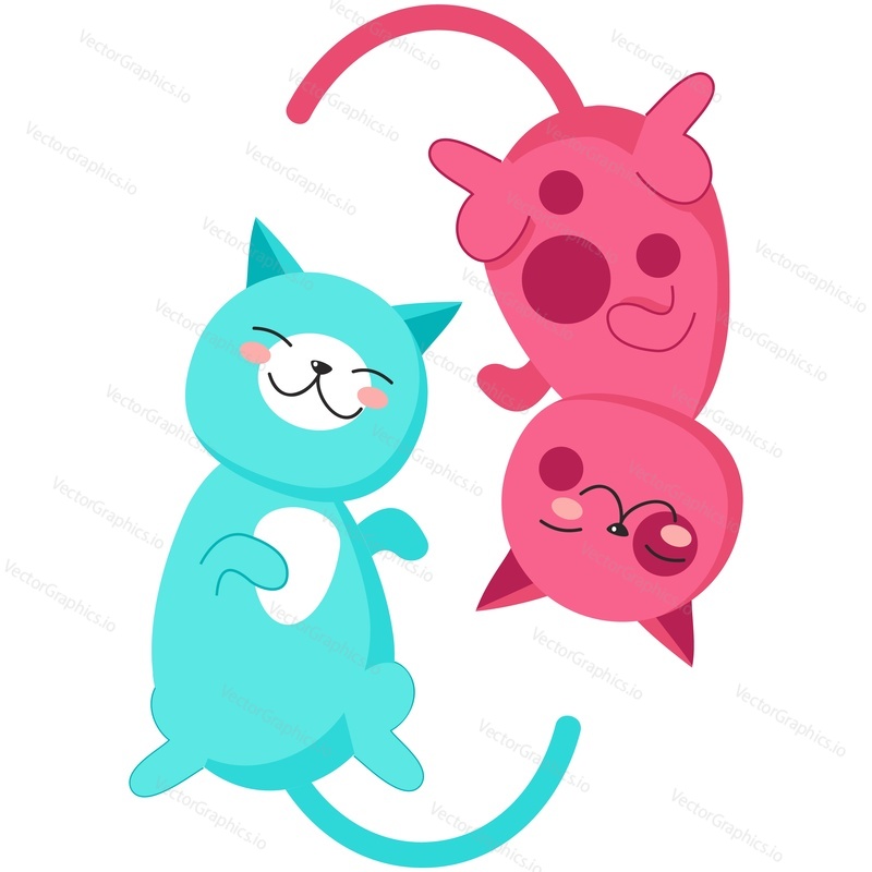 Kočka v lásce. Roztomilý vektorové zvíře pár. Funny cartoon rozkošný pet znak ikona ilustrace pro pozdrav pozvánka Yang a yin design. Kawaii valentine koťata pár v zen izolované na bílém