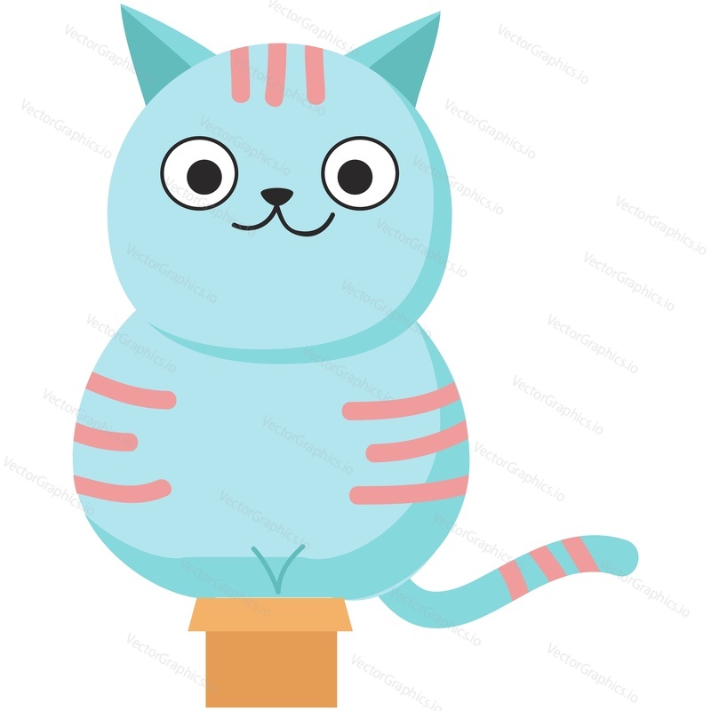 Cute fat cat vector. Cartoon animal. Kitten character rest illustration. Funny pet sitting in cardboard box icon isolated on white background