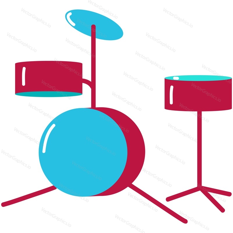 Drum set vector. Cartoon music kit icon illustration. Rock drummer instrument isolated on white background. Drumset percussion equipment for musician band performance
