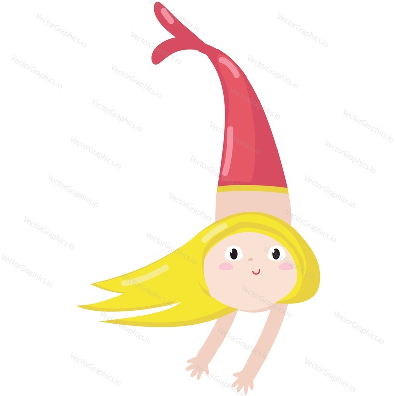 Kreslený mořská panna vektor. Roztomilá dívka ikona ilustrace. Malá pohádková postava, kouzelná mořská princezna izolovaných na bílém pozadí