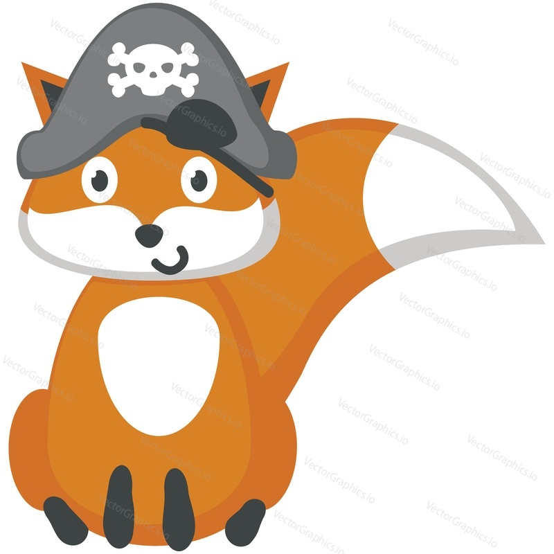 Fox pirate vector. Roztomilé zvíře námořník na sobě klobouk a černé oko Patch ikonu. Legrační dítě zvíře Námořní charakter ilustrace izolovaných na bílém pozadí