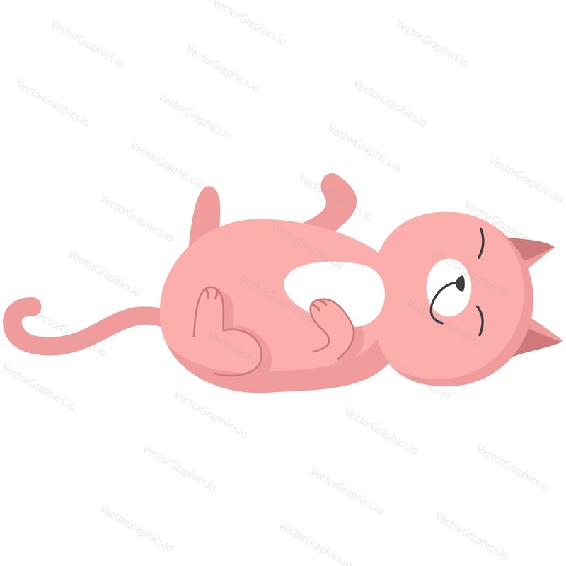 Cute cartoon cat sleeping with belly up vector icon. Adorable kitty fall asleep, rest isolated on white background
