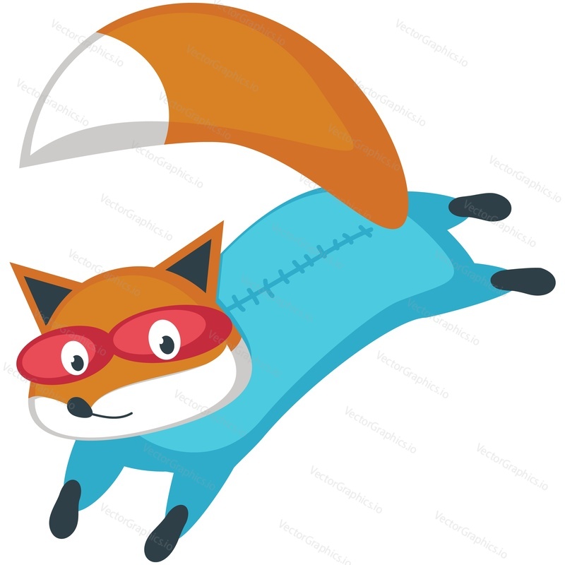 Fox superhero vector. Cute cartoon animal super hero icon illustration. Foxy character in funny mask, costume isolated on white background. Strong brave supersfox for birthday greeting card