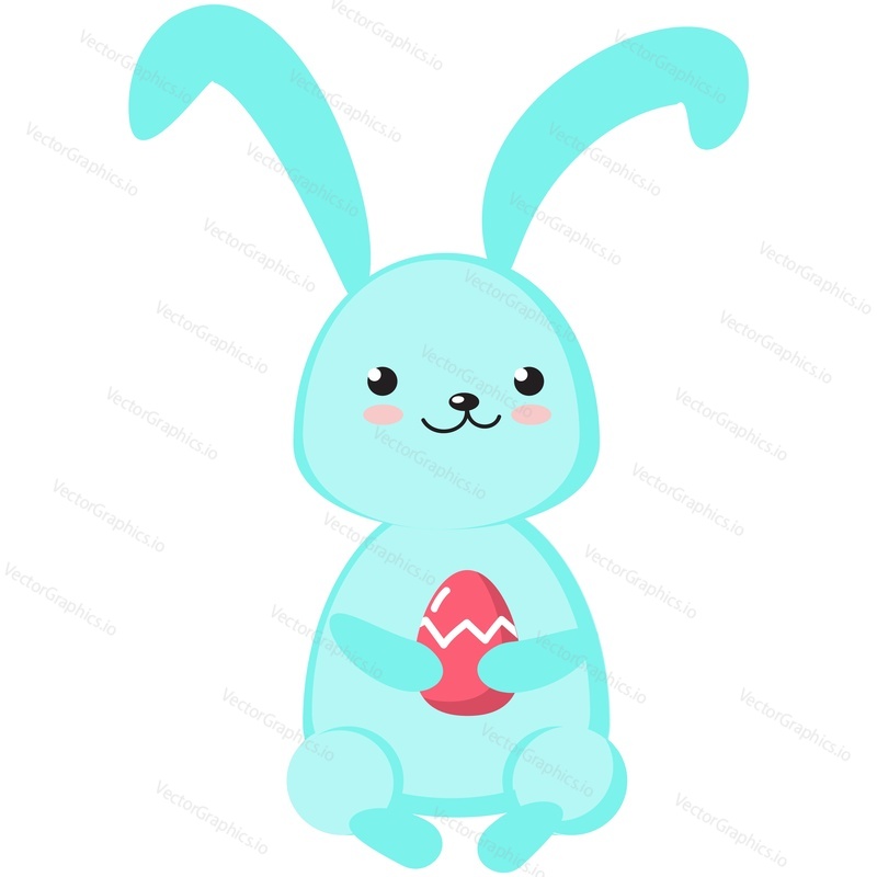 Easter bunny vector. Cute rabbit cartoon icon. Fluffy hare holding painted egg in paw illustration isolated on white background. Animal character for spring holiday greeting card design