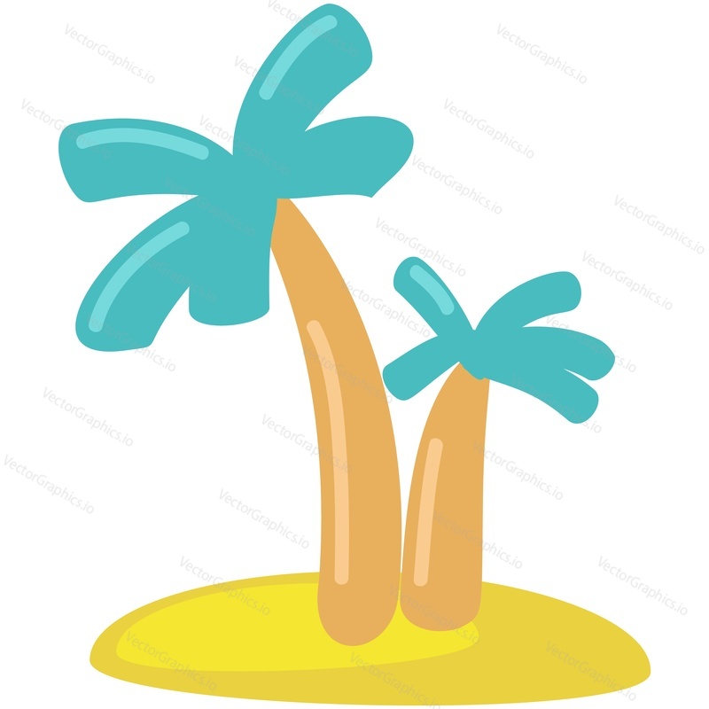 Cartoon island with palm tree vector. Sand tropical sea beach with coconut plant icon illustration isolated on white background. Natural landscape