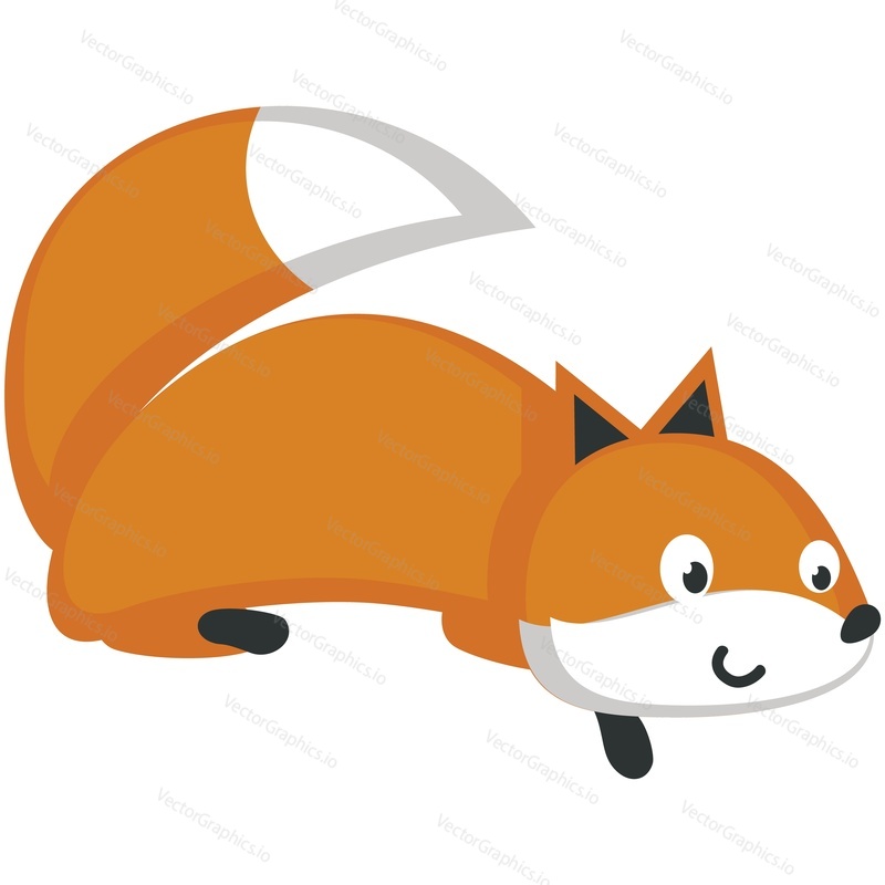 Funny fox vector. Cute forest animal cartoon icon. Comic woodland character with red tail hunting isolated on white background