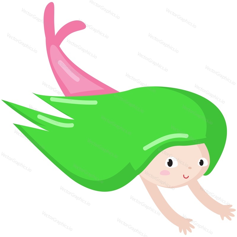 Cartoon mermaid vector. Cute girl icon illustration. Little sea fairy character swimming isolated on white background