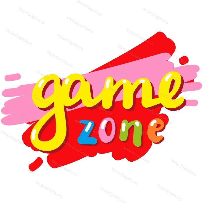 Game zone label vector. Child party room icon. Kid fun area, playground sticker illustration isolated on white background. Place for children leisure entertainment and activity badge