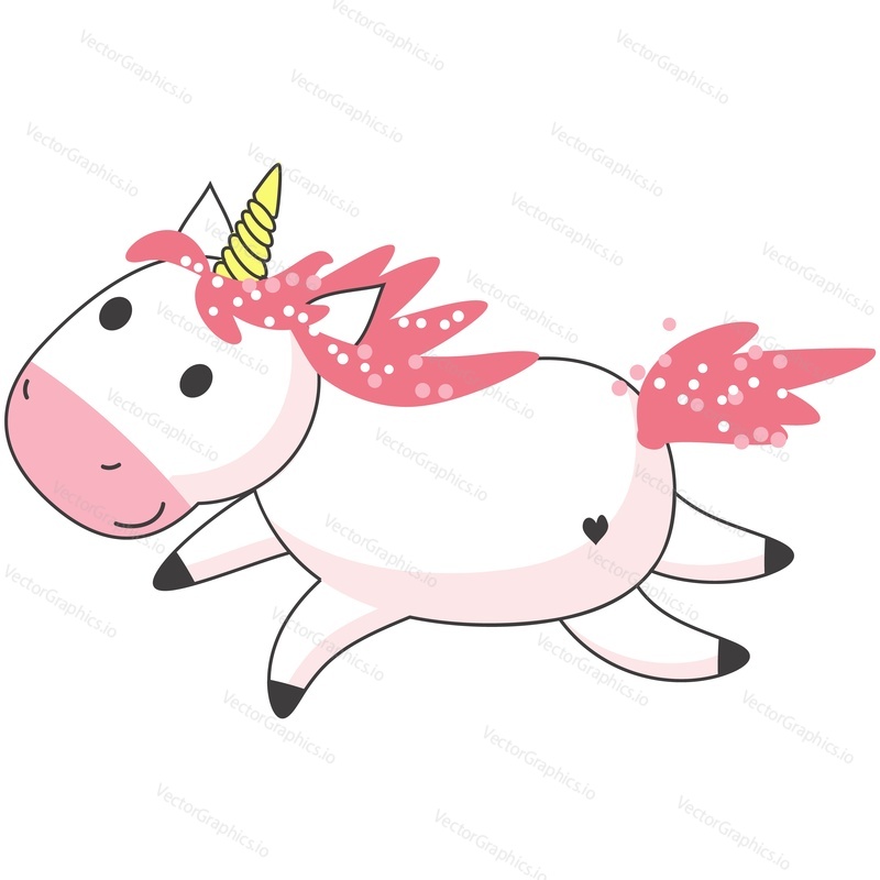 Cute unicorn vector. Baby horse cartoon icon. Charming smiling pony animal riding isolated character on white background