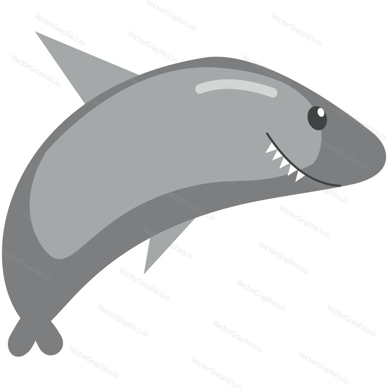 Cartoon shark vector. Cute ocean fish character icon illustration. Funny sea inhabitant with teeth jaw mascot isolated. Danger marine monster, dangerous creature on white background