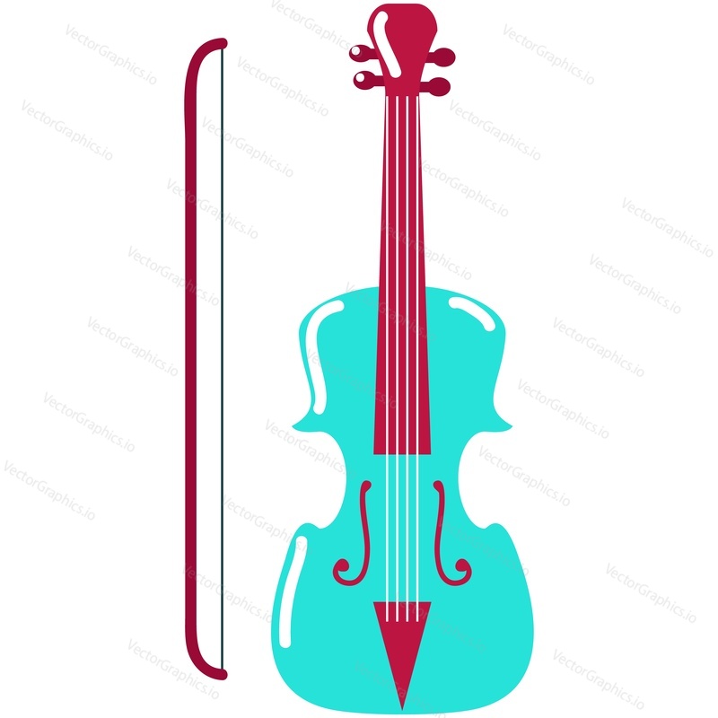 Violin vector. Fiddle music cartoon icon. Isolated orchestra instrument viola or cello with bow for violinist performance on white background