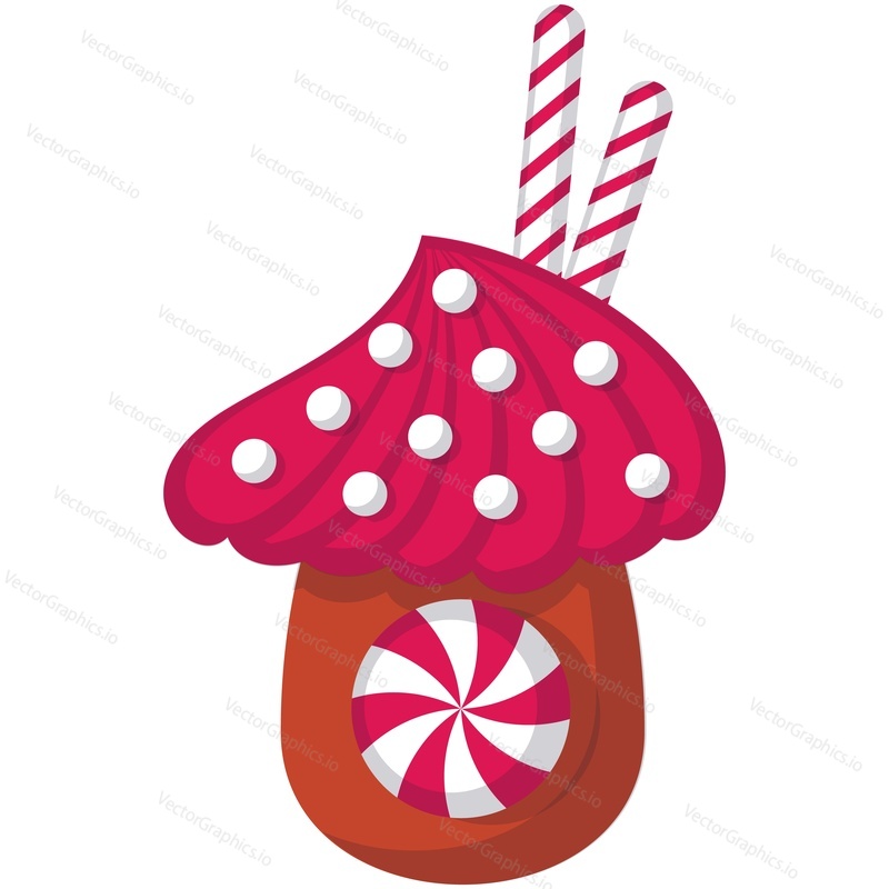 Christmas candy and cake vector. Peppermint lollipop and cupcake icon. Isolated sticky and round swirl spiral sweet caramel. Homemade confectionery and bakery on white background