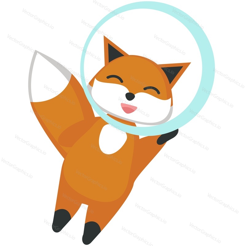 Vector fox space astronaut animal cute cartoon character. funny cosmonaut explorer illustration isolated on white background. Galactic adventure, cosmos exploration