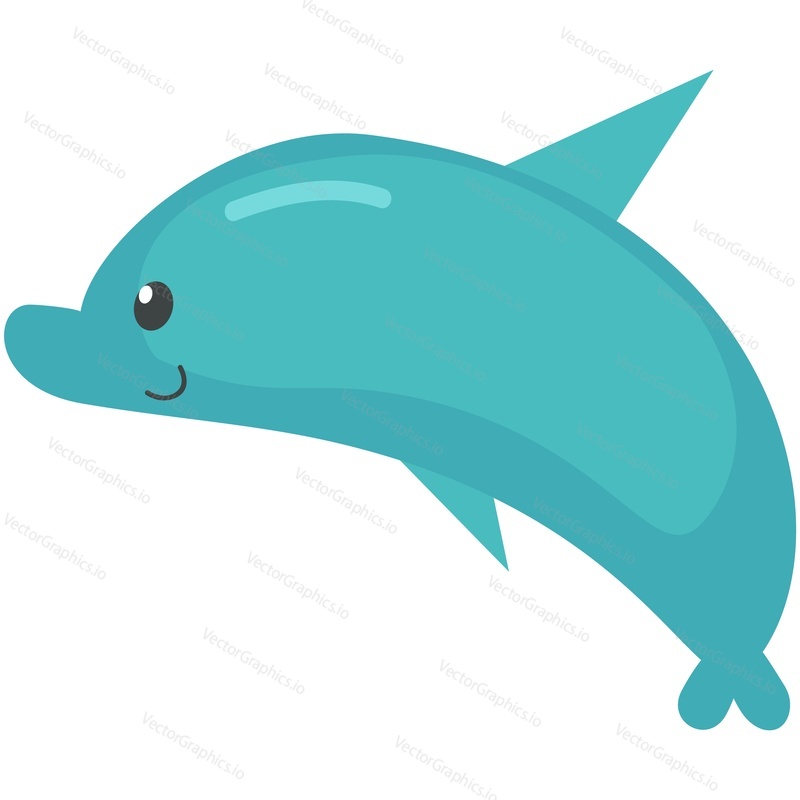 Cartoon dolphin vector. Cute fish character icon. Sea water animal illustration. Funny underwater creature swim isolated on white background