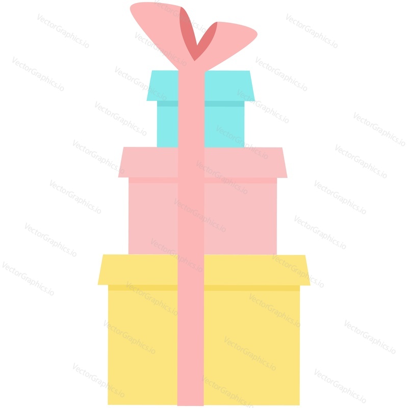 Gift stack vector for christmas. Present box pile for birthday flat icon illustration. Isolated cartoon holiday giftbox on white background. Baby shower celebration