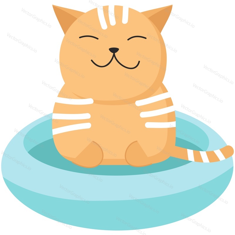 Cute cat vector. Cartoon animal. Kitten character illustration. Funny pet taking bath swimming in pool icon isolated on white background