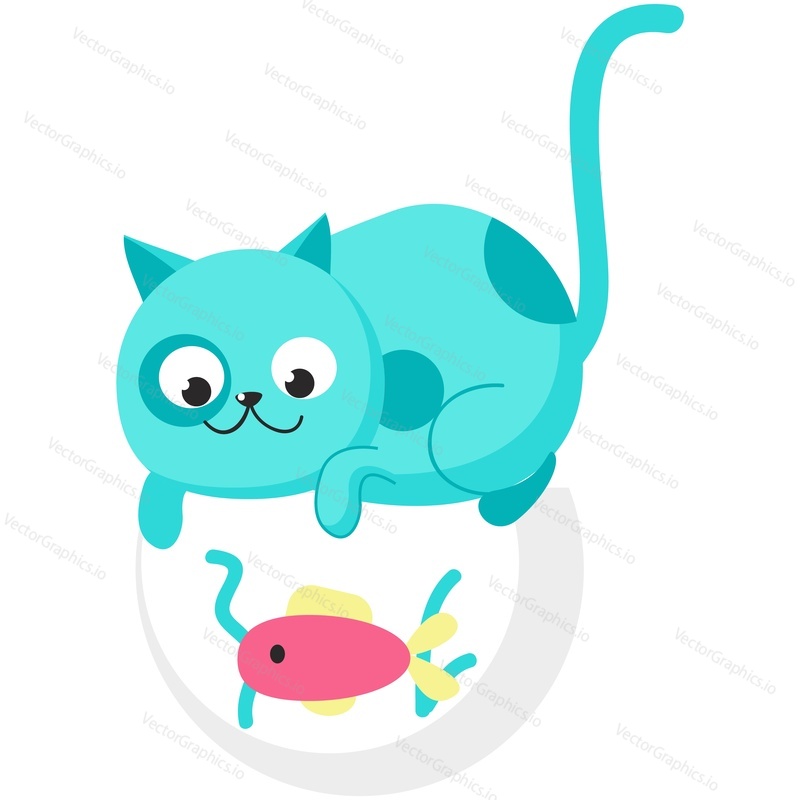 Zodiac cat Pisces vector cute horoscope icon. Funny astrology pet calendar cartoon design. Doodle zodiacal kitten animal month symbol sitting on aquarium illustration isolated on white background