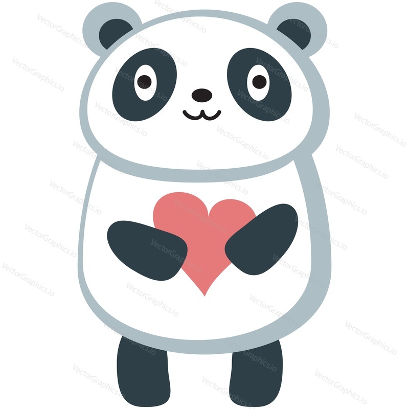 Cute cartoon panda vector. Bear animal icon. Funny baby cub character with happy face fall in love, holding heart symbol isolated on white background