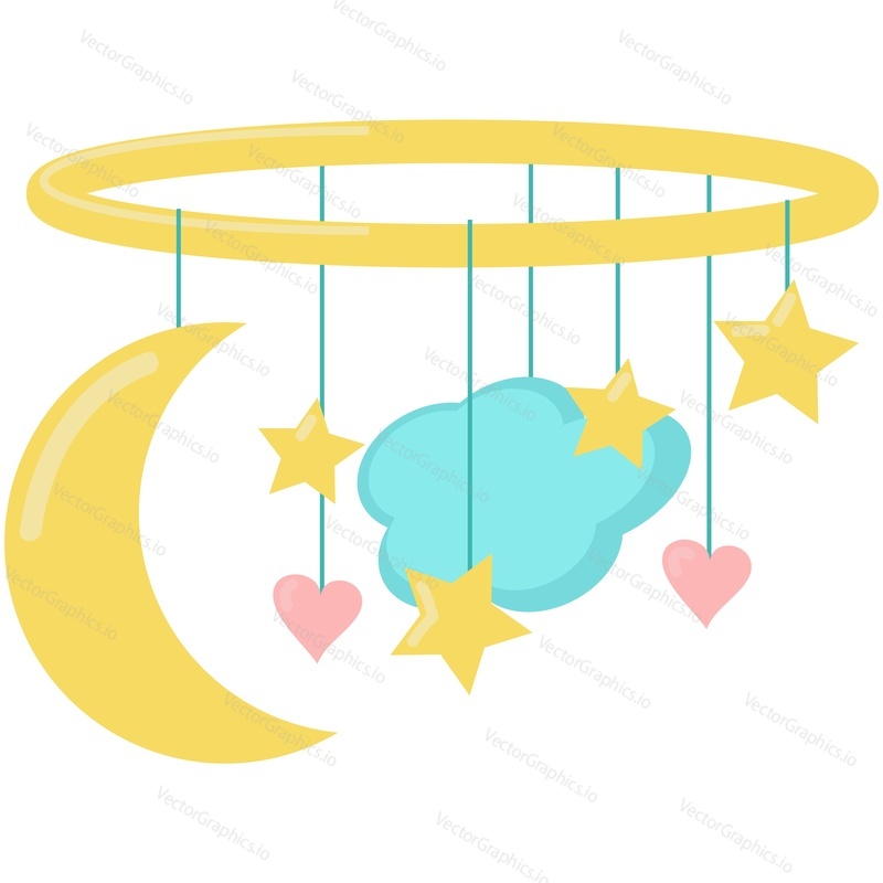 Baby crib mobile carousel vector flat icon. Cute cradle bed rattle musical toy illustration isolated on white background