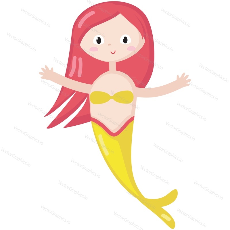 Cartoon mermaid vector. Cute girl seamaid icon illustration. Little magic sea princess with pink hair fairytale character isolated on white background