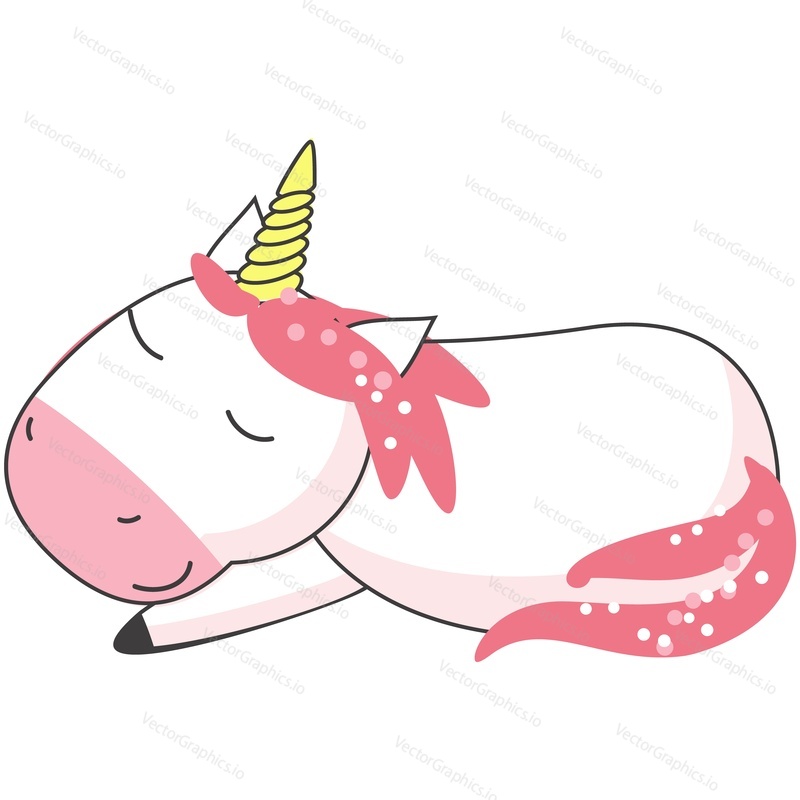 Cute unicorn vector. Baby horse cartoon icon. Charming pony animal sleeping having sweet dream isolated character on white background