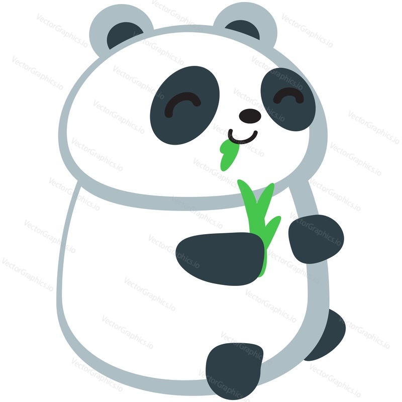 Cute cartoon panda vector. Bear animal icon. Funny baby cub character with happy face eating bamboo isolated on white background